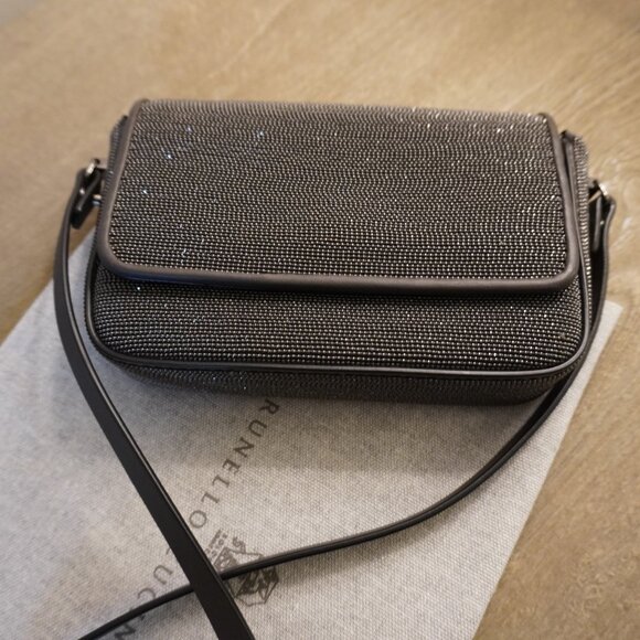 Brunello Cucinelli Monili Crossbody Bag Gunmetal Monili Charcoal Gray Leather - Picture 10 of 12
